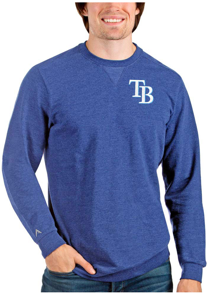 Antigua Tampa Bay Rays Mens Blue Reward Long Sleeve Crew Sweatshirt, Blue, 55% COTTON / 45% POLYESTER, Size XL