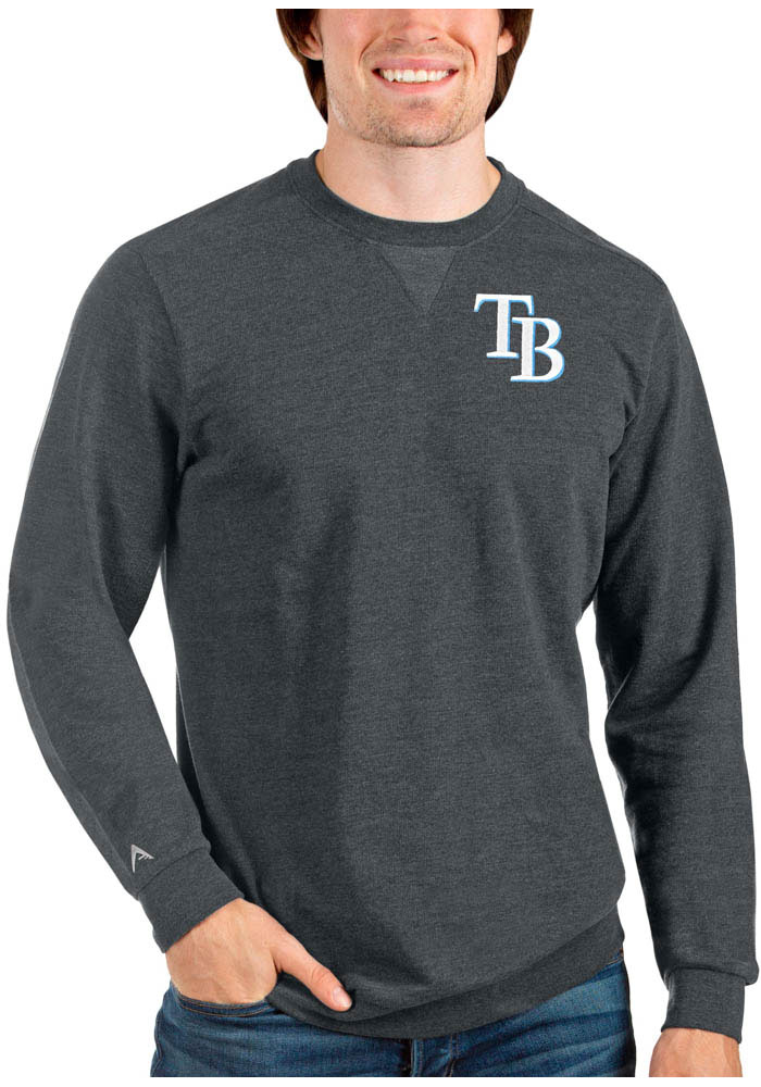 Antigua Tampa Bay Rays Mens Charcoal Reward Long Sleeve Crew Sweatshirt, Charcoal, 55% COTTON / 45% POLYESTER, Size XL