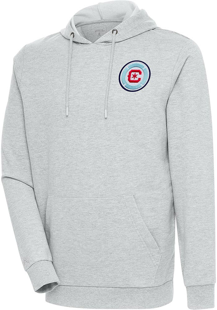 Antigua Chicago Fire Mens Grey Action Long Sleeve Hoodie, Grey, 55% COTTON / 45% POLYESTER, Size XL