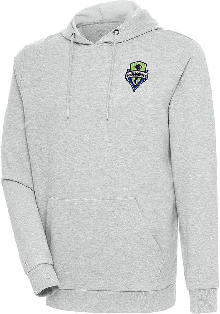 Antigua Seattle Sounders FC Mens Grey Action Long Sleeve Hoodie, Grey, 55% COTTON / 45% POLYESTER, Size XL