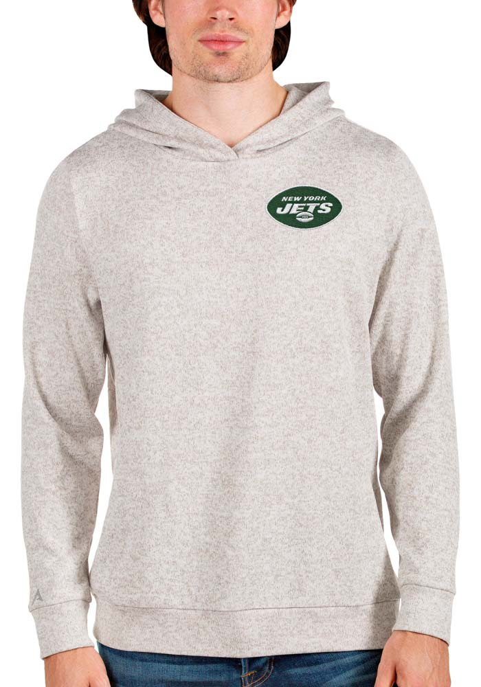 Antigua New York Jets Mens Oatmeal Absolute Long Sleeve Hoodie, Oatmeal, 100% POLYESTER, Size XL