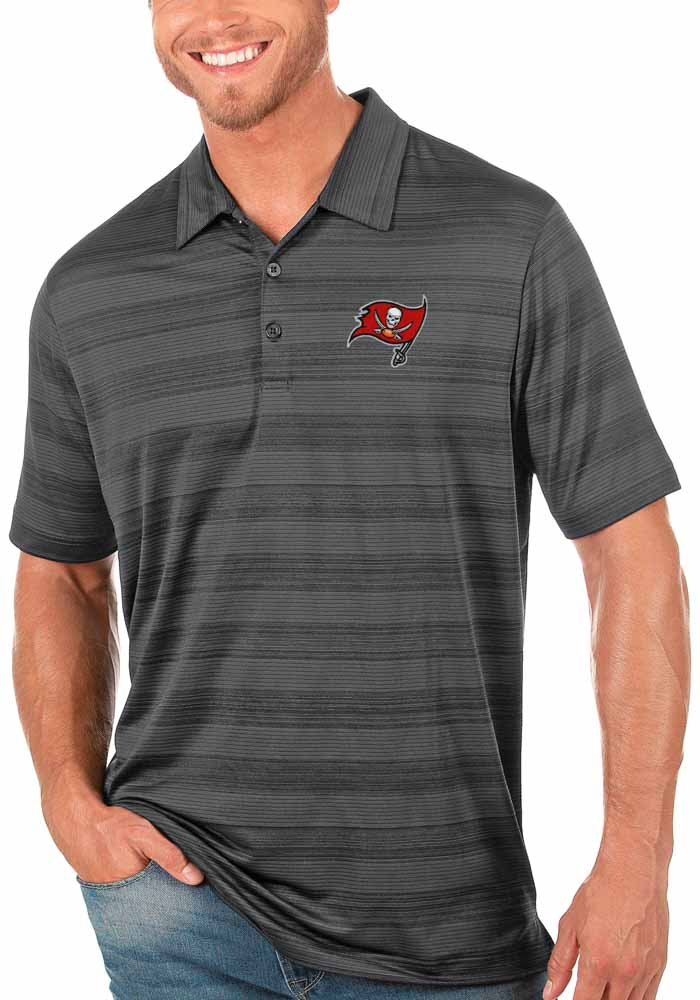 Antigua Tampa Bay Buccaneers Mens Grey Compass Short Sleeve Polo, Grey, 95% POLYESTER / 5% SPANDEX, Size XL