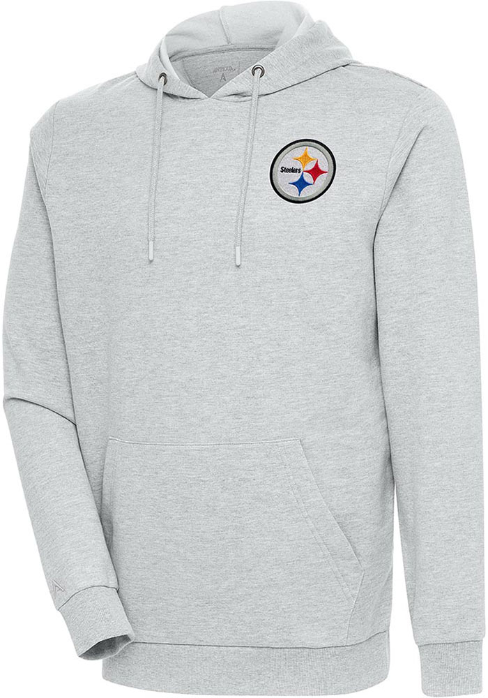 Antigua Pittsburgh Steelers Mens Grey Action Long Sleeve Hoodie, Grey, 55% COTTON / 45% POLYESTER, Size XL
