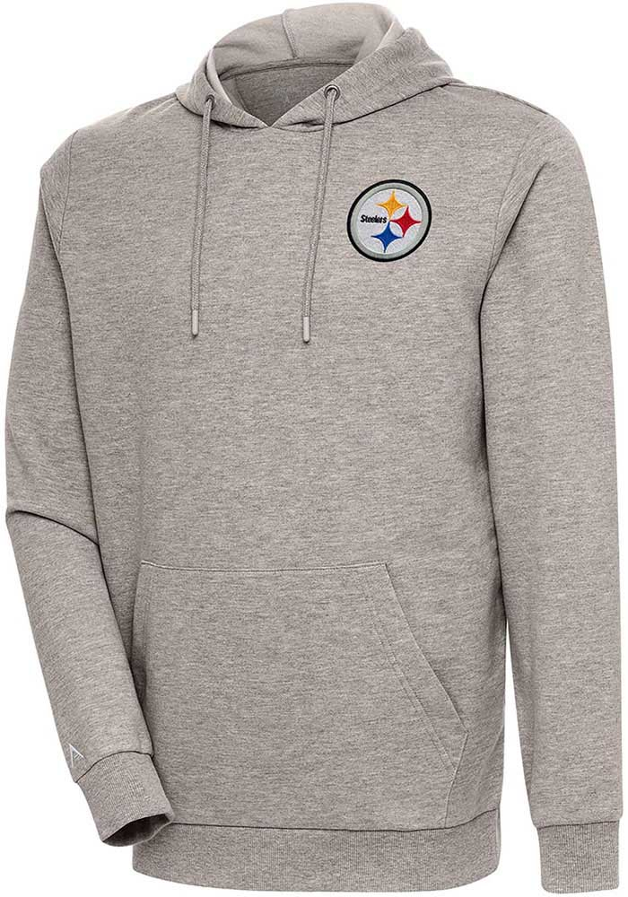 Antigua Pittsburgh Steelers Mens Oatmeal Action Long Sleeve Hoodie, Oatmeal, 55% COTTON / 45% POLYESTER, Size XL