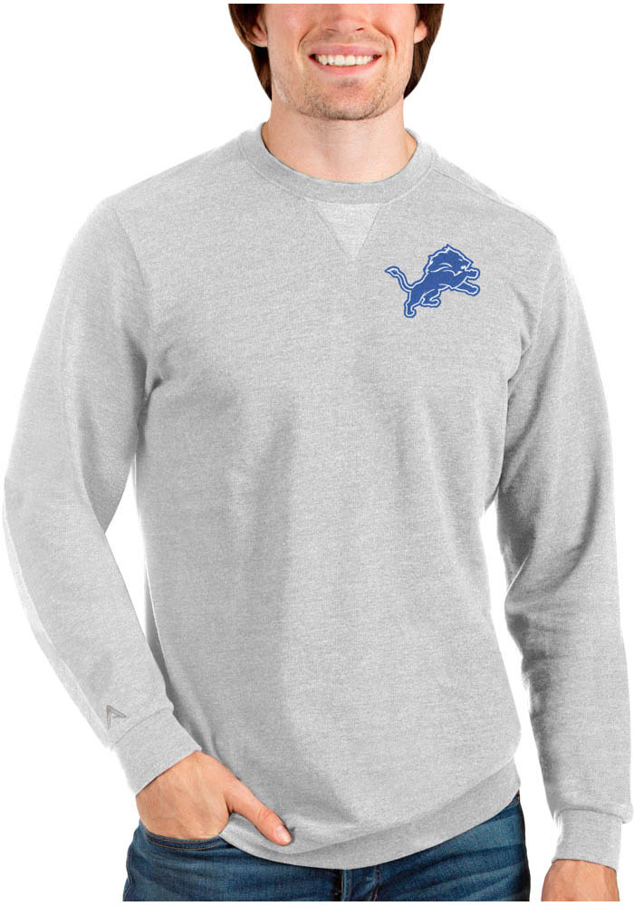 Antigua Detroit Lions Mens Grey Reward Long Sleeve Crew Sweatshirt, Grey, 55% COTTON / 45% POLYESTER, Size XL