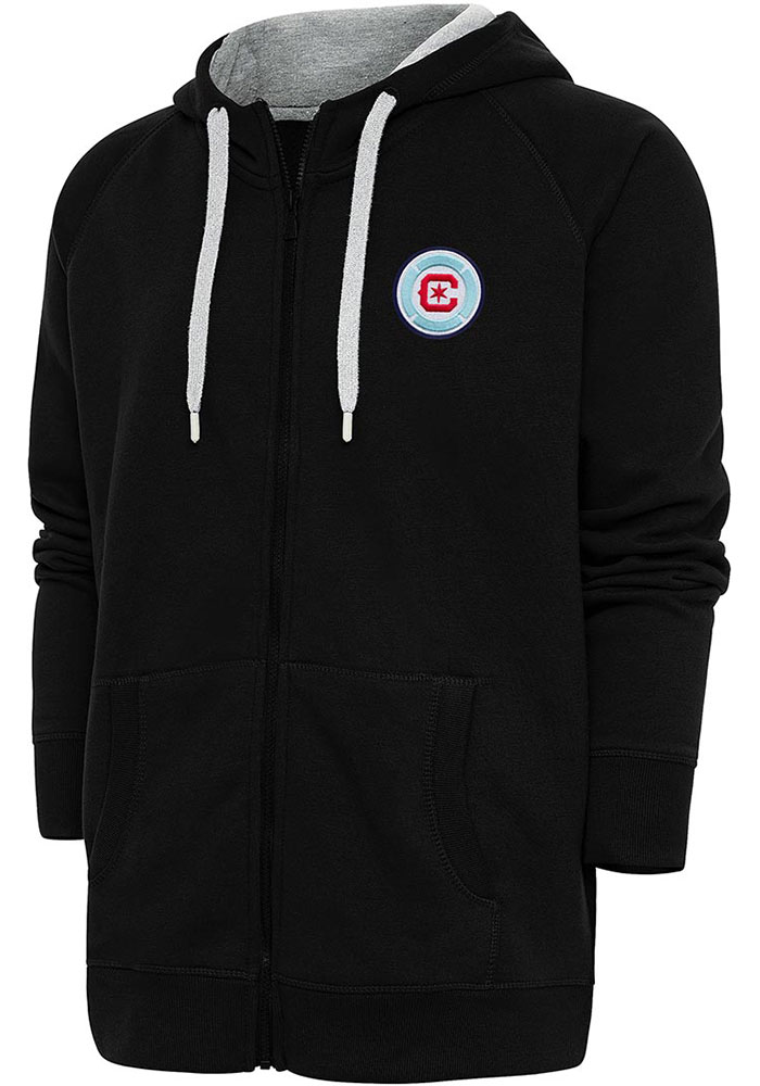 Antigua Chicago Fire Mens Black Victory Long Sleeve Full Zip Jacket, Black, 65% COTTON / 35% POLYESTER, Size XL