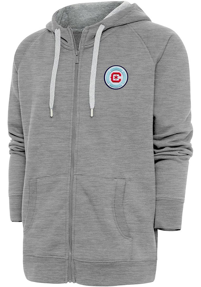 Antigua Chicago Fire Mens Grey Victory Long Sleeve Full Zip Jacket, Grey, 65% COTTON / 35% POLYESTER, Size XL