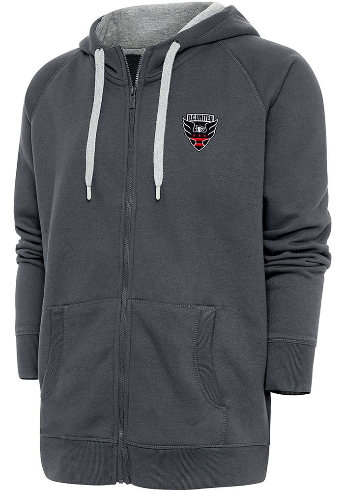 Antigua DC United Mens Charcoal Victory Long Sleeve Full Zip Jacket, Charcoal, 65% COTTON / 35% POLYESTER, Size XL