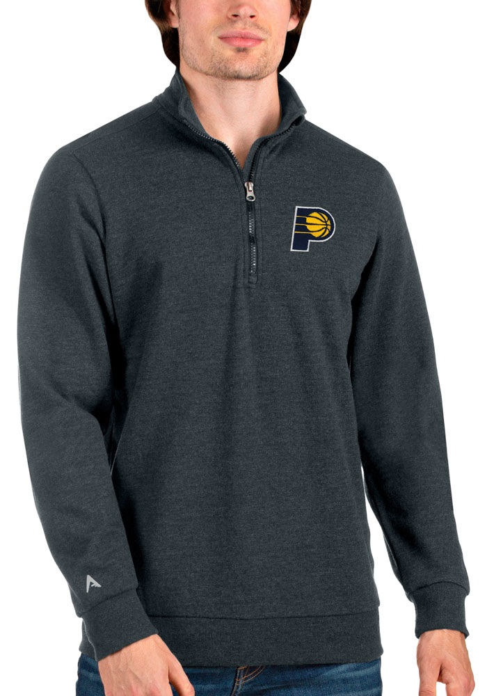 Antigua Indiana Pacers Mens Charcoal Action Long Sleeve 1/4 Zip Pullover, Charcoal, 55% COTTON / 45% POLYESTER, Size XL