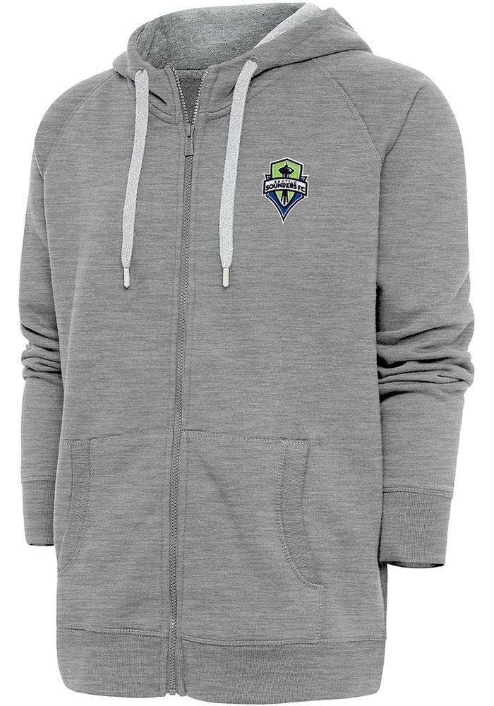Antigua Seattle Sounders FC Mens Grey Victory Long Sleeve Full Zip Jacket, Grey, 65% COTTON / 35% POLYESTER, Size XL