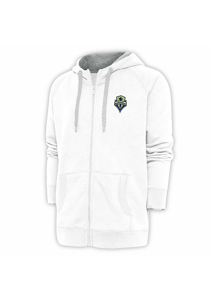 Antigua Seattle Sounders FC Mens White Victory Long Sleeve Full Zip Jacket, White, 65% COTTON / 35% POLYESTER, Size XL