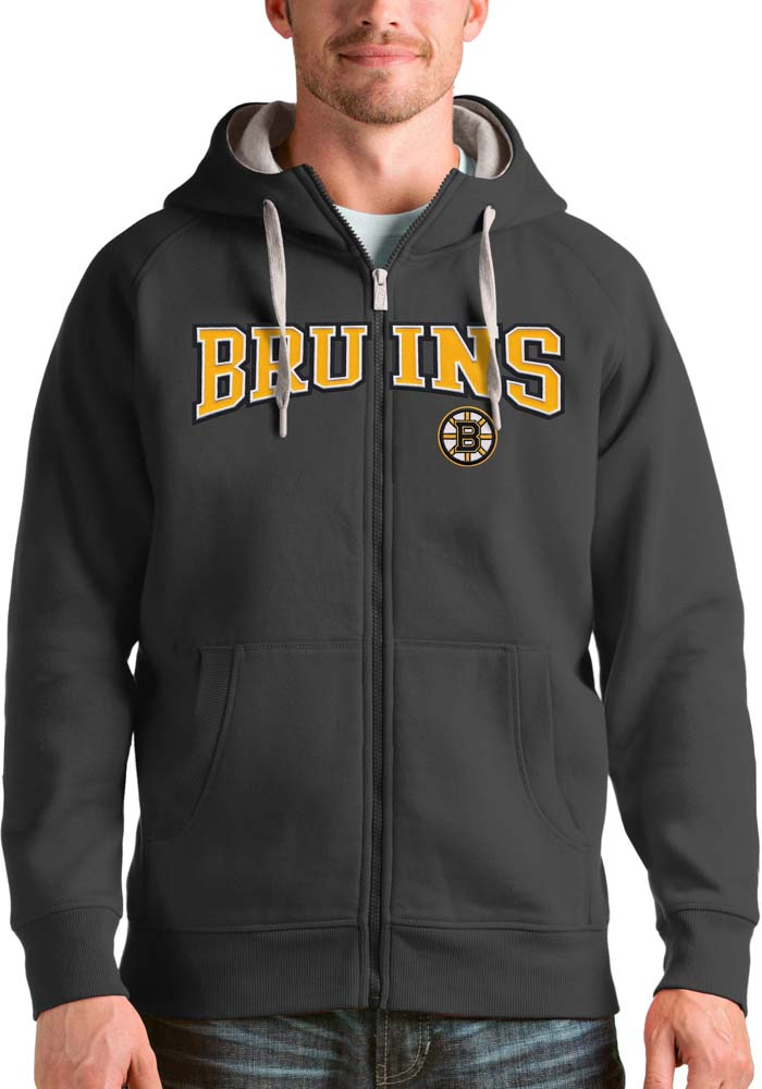 Antigua Boston Bruins Mens Charcoal Victory Full Long Sleeve Full Zip Jacket, Charcoal, 52% COT / 48% POLY, Size XL