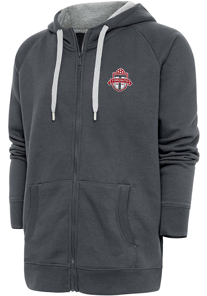 Antigua Toronto FC Mens Charcoal Victory Long Sleeve Full Zip Jacket, Charcoal, 65% COTTON / 35% POLYESTER, Size XL