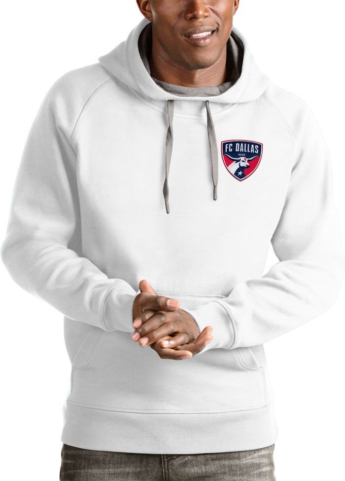 Antigua FC Dallas Mens White Victory Long Sleeve Hoodie, White, 65% COTTON / 35% POLYESTER, Size XL