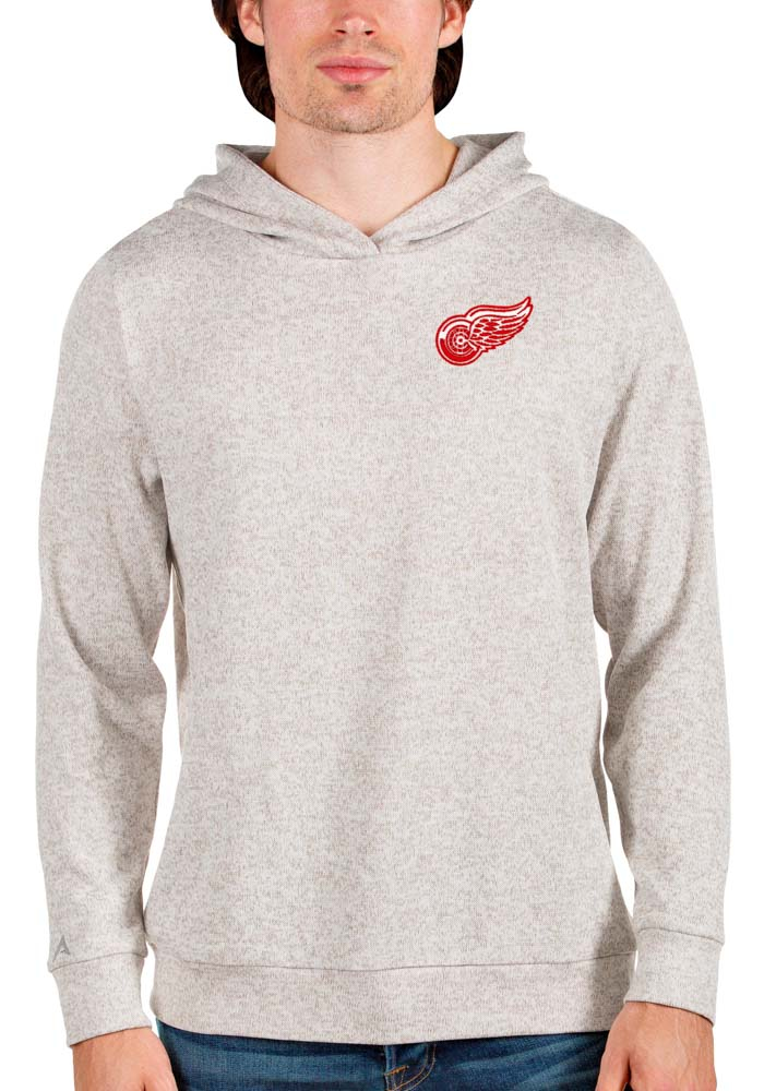Antigua Detroit Red Wings Mens Oatmeal Absolute Long Sleeve Hoodie, Oatmeal, 100% POLYESTER, Size XL