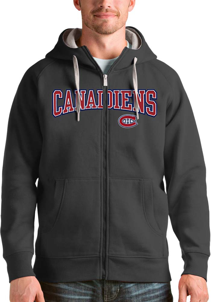 Antigua Montreal Canadiens Mens Charcoal Victory Full Long Sleeve Full Zip Jacket, Charcoal, 52% COT / 48% POLY, Size XL