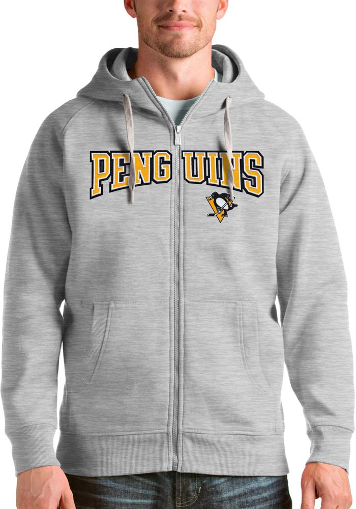 Antigua Pittsburgh Penguins Mens Grey Victory Full Long Sleeve Full Zip Jacket, Grey, 52% COT / 48% POLY, Size XL