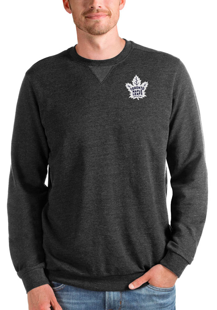 Antigua Toronto Maple Leafs Mens Black Reward Long Sleeve Crew Sweatshirt, Black, 55% COTTON / 45% POLYESTER, Size XL