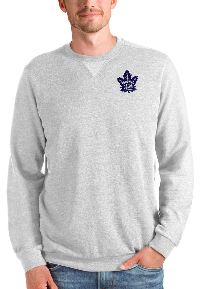 Antigua Toronto Maple Leafs Mens Grey Reward Long Sleeve Crew Sweatshirt, Grey, 55% COTTON / 45% POLYESTER, Size XL