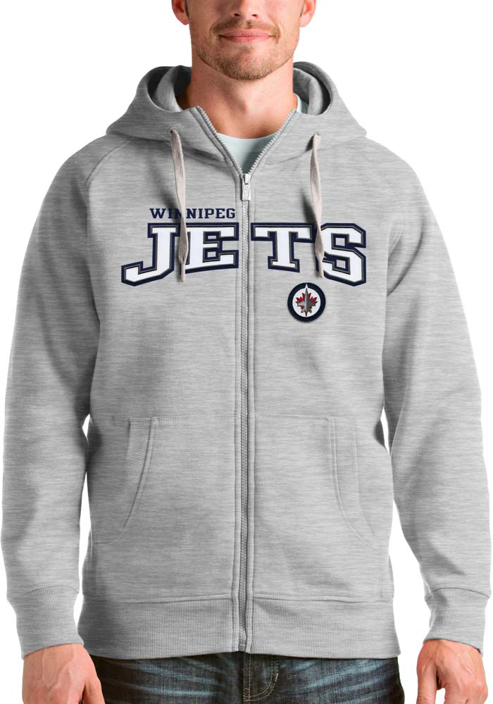 Antigua Winnipeg Jets Mens Grey Victory Full Long Sleeve Full Zip Jacket, Grey, 52% COT / 48% POLY, Size XL