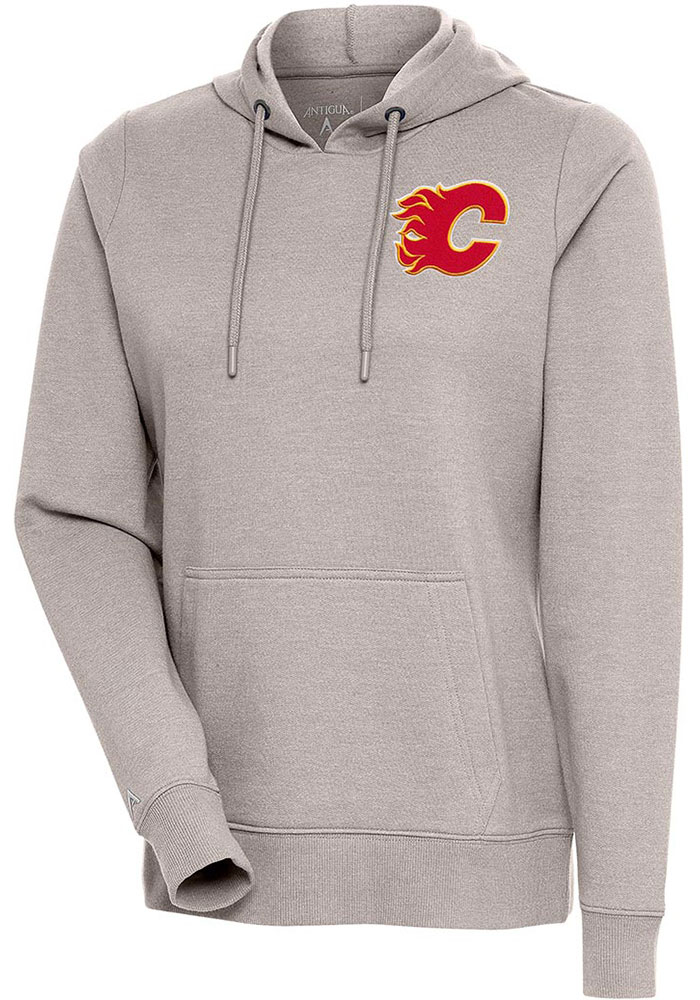 Antigua Calgary Flames Womens Oatmeal Action Hooded Sweatshirt, Oatmeal, 55% COTTON / 45% POLYESTER, Size XL