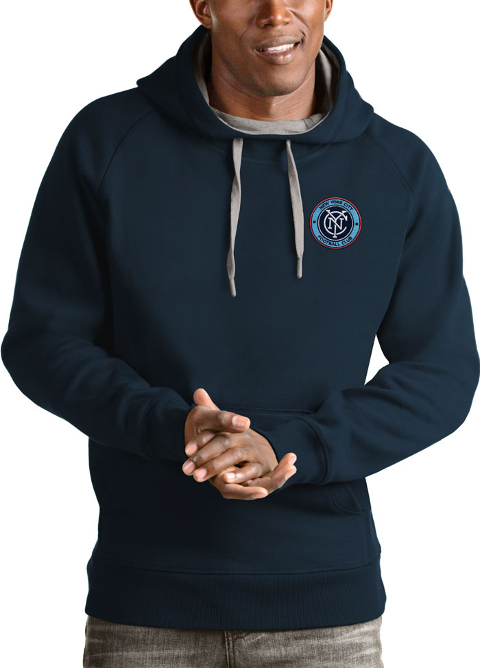 Antigua New York City FC Mens Navy Blue Victory Long Sleeve Hoodie, Navy Blue, 65% COTTON / 35% POLYESTER, Size XL