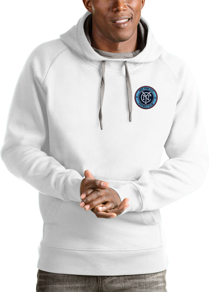 Antigua New York City FC Mens White Victory Long Sleeve Hoodie, White, 65% COTTON / 35% POLYESTER, Size XL