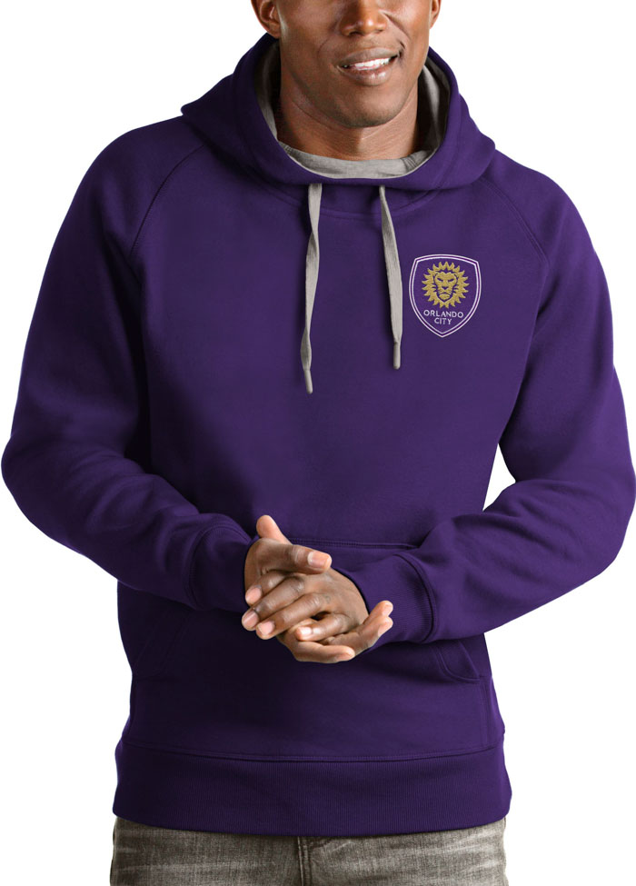 Antigua Orlando City SC Mens Purple Victory Long Sleeve Hoodie, Purple, 65% COTTON / 35% POLYESTER, Size XL