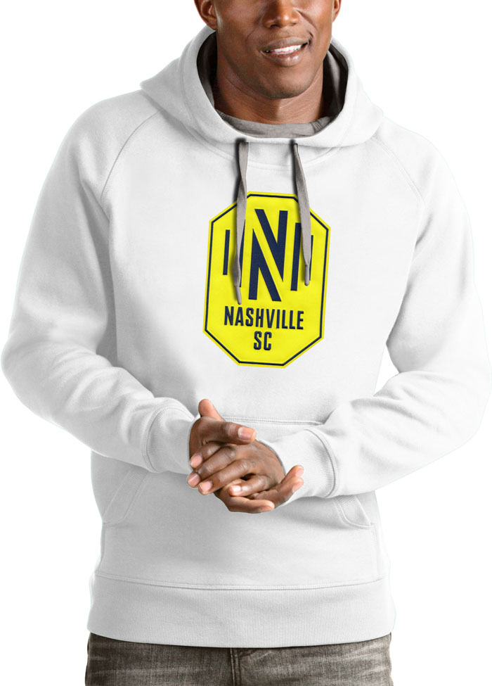 Antigua Nashville SC Mens White Victory Long Sleeve Hoodie, White, 65% COTTON / 35% POLYESTER, Size XL
