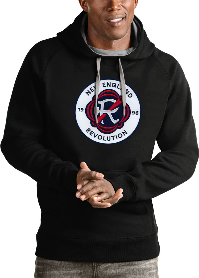 Antigua New England Revolution Mens Black Victory Long Sleeve Hoodie, Black, 65% COTTON / 35% POLYESTER, Size XL
