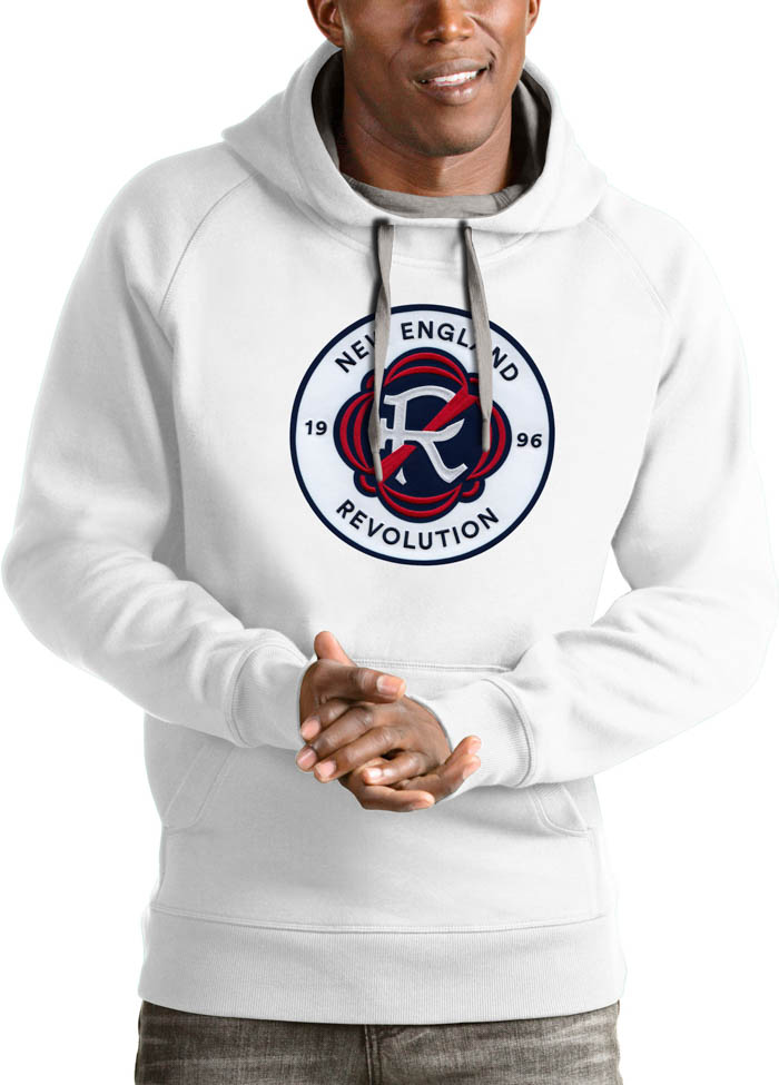 Antigua New England Revolution Mens White Victory Long Sleeve Hoodie, White, 65% COTTON / 35% POLYESTER, Size XL