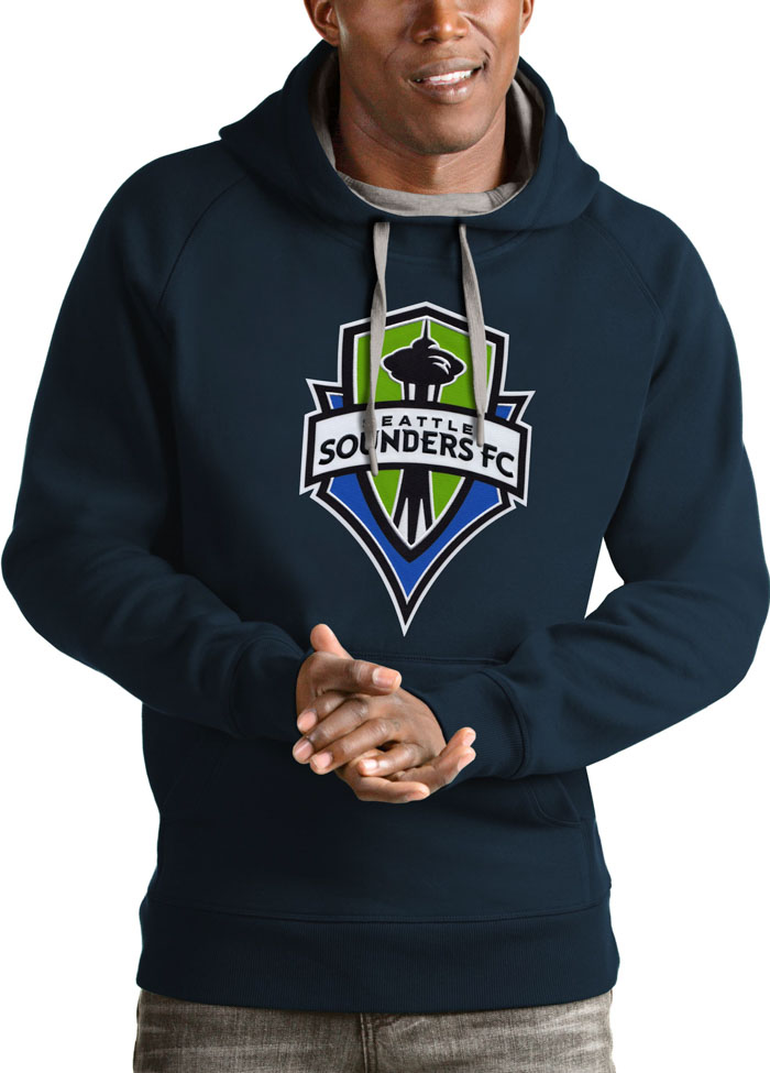 Antigua Seattle Sounders FC Mens Navy Blue Victory Long Sleeve Hoodie, Navy Blue, 65% COTTON / 35% POLYESTER, Size XL