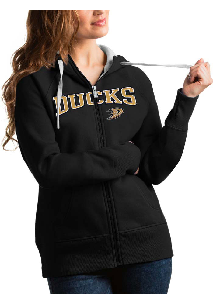 Antigua Anaheim Ducks Womens Black Victory Full Long Sleeve Full Zip Jacket, Black, 52% COT / 48% POLY, Size XL