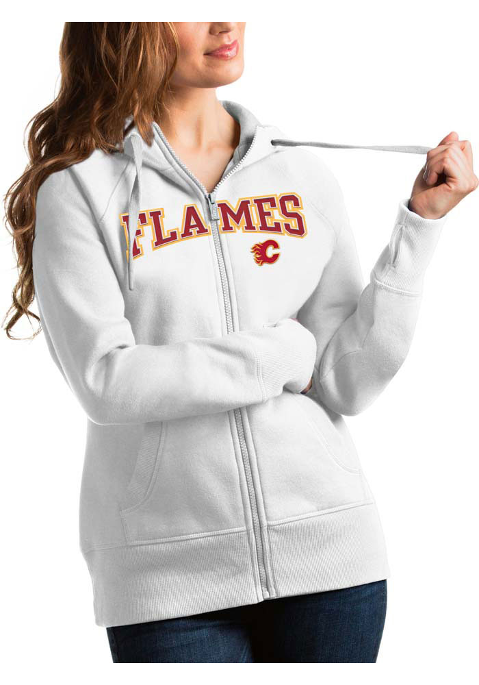 Antigua Calgary Flames Womens White Victory Full Long Sleeve Full Zip Jacket, White, 52% COT / 48% POLY, Size XL