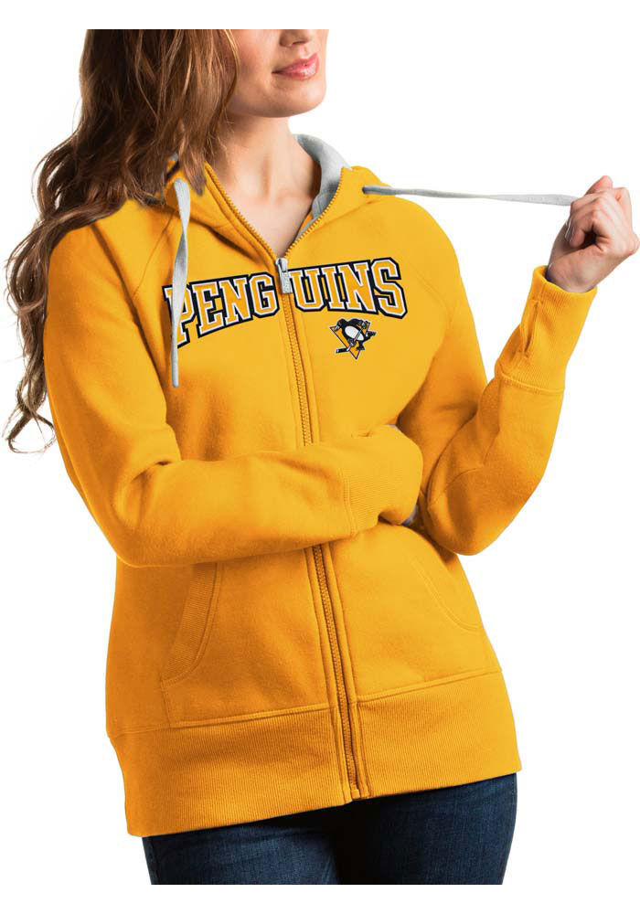 Antigua Pittsburgh Penguins Womens Gold Victory Full Long Sleeve Full Zip Jacket, Gold, 52% COT / 48% POLY, Size XL