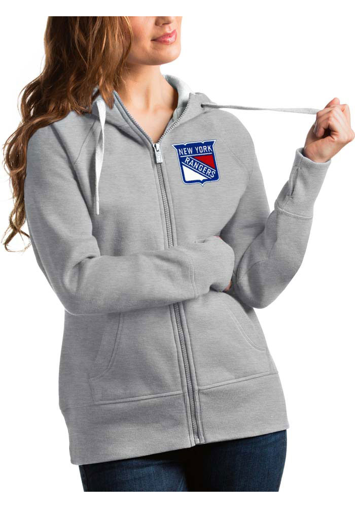 Antigua New York Rangers Womens Grey Victory Full Long Sleeve Full Zip Jacket, Grey, 52% COT / 48% POLY, Size XL