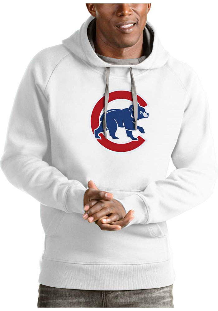 Antigua Chicago Cubs Mens White Victory Long Sleeve Hoodie, White, 52% COT / 48% POLY, Size XL