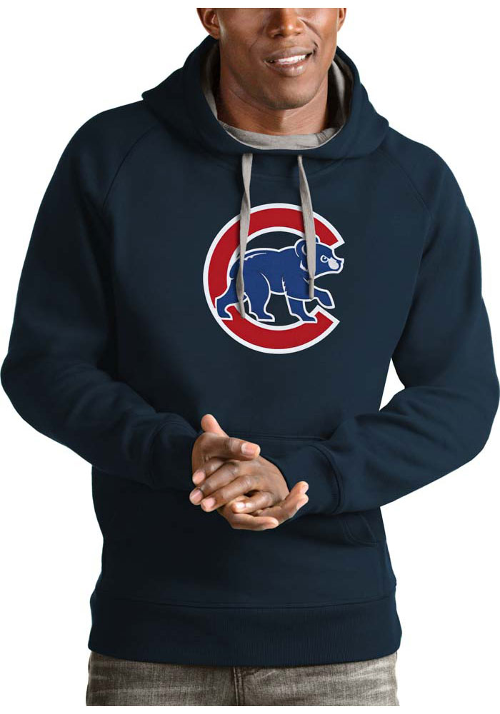 Antigua Chicago Cubs Mens Navy Blue Victory Long Sleeve Hoodie, Navy Blue, 52% COT / 48% POLY, Size XL