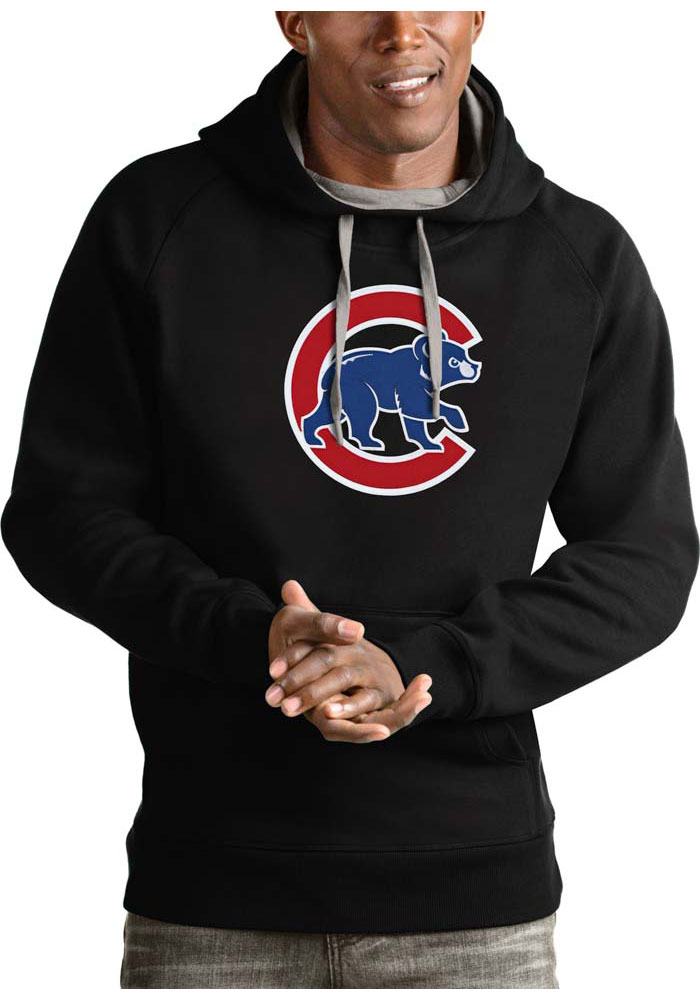 Antigua Chicago Cubs Mens Black Victory Long Sleeve Hoodie, Black, 52% COT / 48% POLY, Size XL