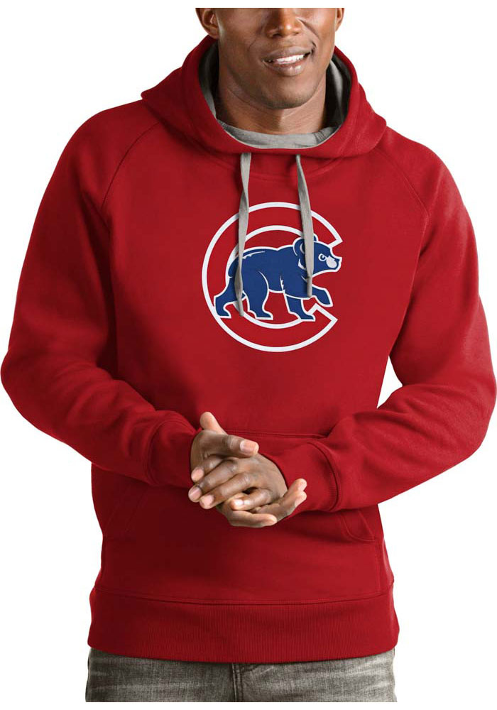 Antigua Chicago Cubs Mens Red Victory Long Sleeve Hoodie, Red, 52% COT / 48% POLY, Size XL