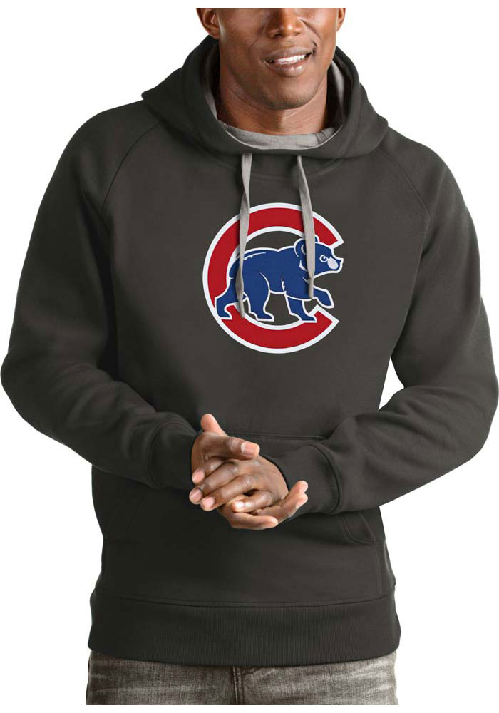 Antigua Chicago Cubs Mens Charcoal Victory Long Sleeve Hoodie, Charcoal, 52% COT / 48% POLY, Size XL