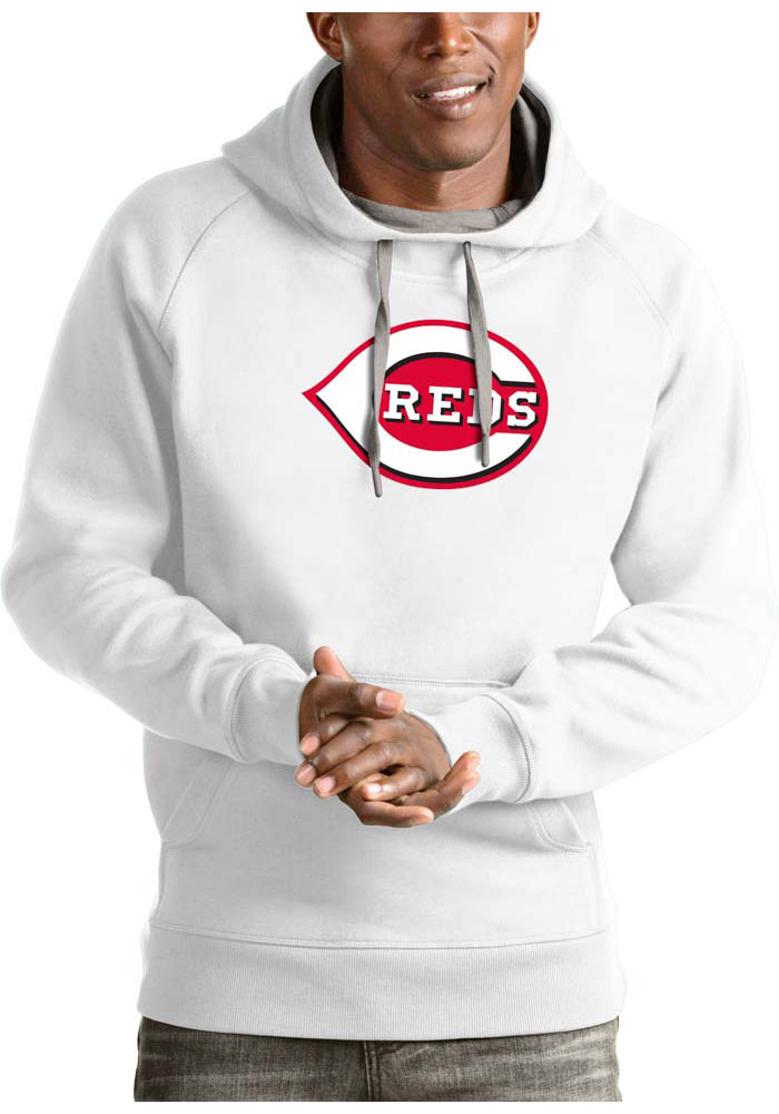 Antigua Cincinnati Reds Mens White Victory Long Sleeve Hoodie, White, 52% COT / 48% POLY, Size XL