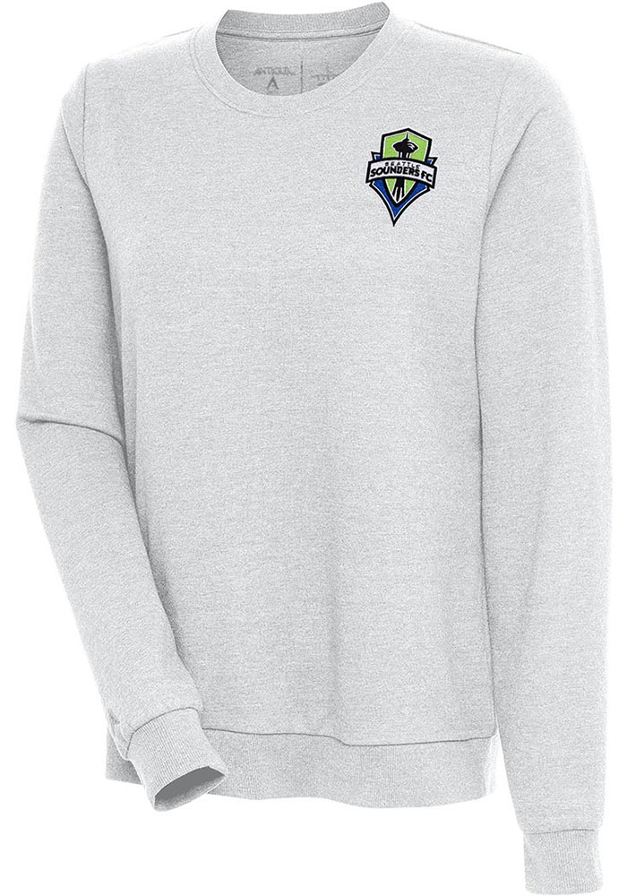 Antigua Seattle Sounders FC Womens Grey Action Crew Sweatshirt, Grey, 55% COTTON / 45% POLYESTER, Size XL