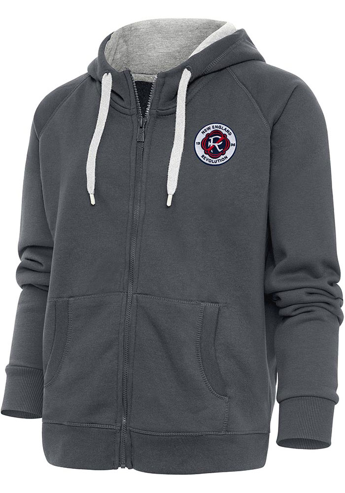 Antigua New England Revolution Womens Charcoal Victory Long Sleeve Full Zip Jacket, Charcoal, 65% COTTON / 35% POLYESTER, Size XL