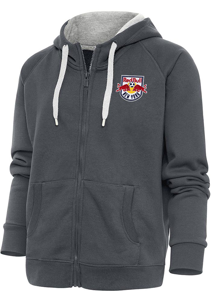 Antigua New York Red Bulls Womens Charcoal Victory Long Sleeve Full Zip Jacket, Charcoal, 65% COTTON / 35% POLYESTER, Size XL