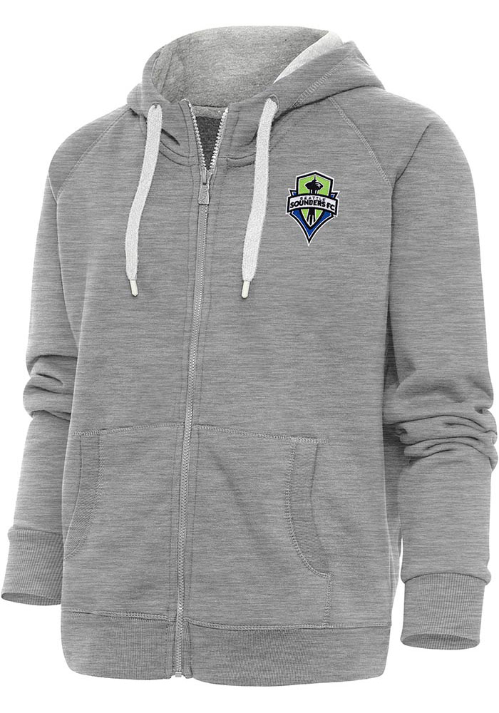 Antigua Seattle Sounders FC Womens Grey Victory Long Sleeve Full Zip Jacket, Grey, 65% COTTON / 35% POLYESTER, Size XL