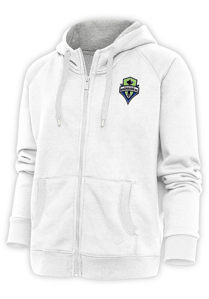 Antigua Seattle Sounders FC Womens White Victory Long Sleeve Full Zip Jacket, White, 65% COTTON / 35% POLYESTER, Size XL