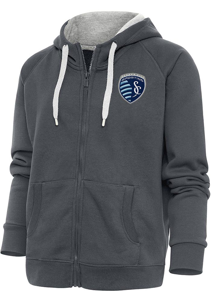 Antigua Sporting Kansas City Womens Charcoal Victory Long Sleeve Full Zip Jacket, Charcoal, 65% COTTON / 35% POLYESTER, Size XL