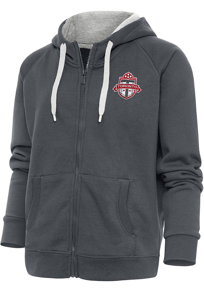 Antigua Toronto FC Womens Charcoal Victory Long Sleeve Full Zip Jacket, Charcoal, 65% COTTON / 35% POLYESTER, Size XL