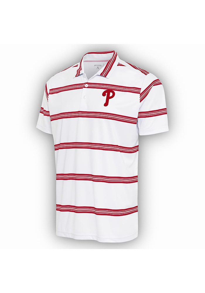 Antigua Philadelphia Phillies Mens White Groove Short Sleeve Polo, White, 100% POLYESTER, Size XL